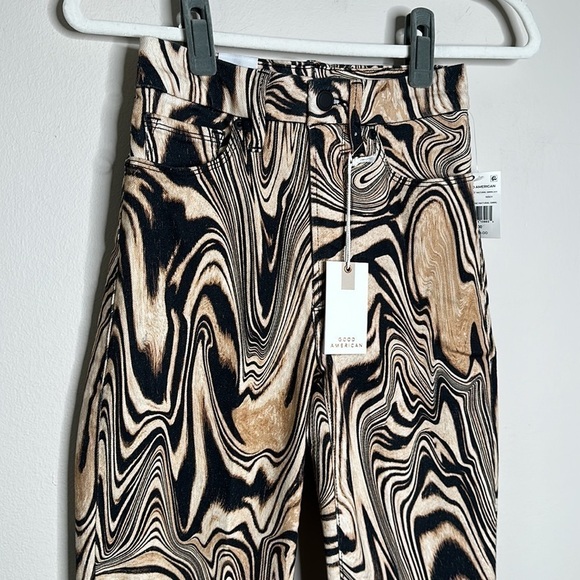 GOOD AMERICAN Good Classic Natural swirl print jeans 00/24 NWT - Picture 4 of 8
